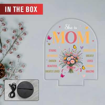 Inspirational Mom Acrylic LED Lamp with UV Print – Warm White Light USB Powered Mother’s Day & Birthday Gift